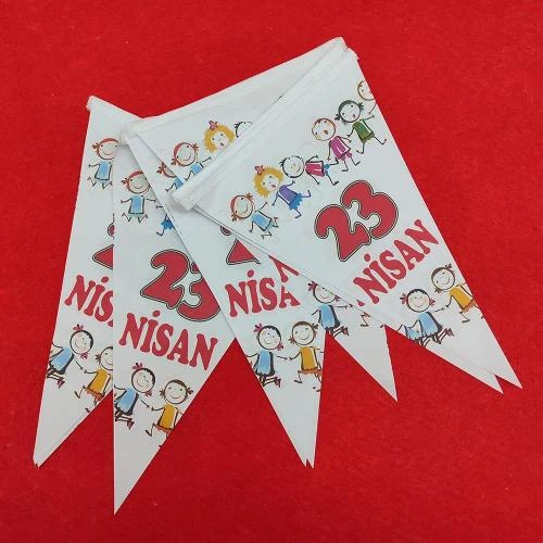 23 Nisan Yazılı Üçgen ipli Flama Bayrak - 1 Adet - 3