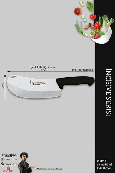 LAZBİSA İncisive Serisi Mutfak Bıçak Börek Bıçağı Pizza Pide Bıçağı Kıyma Bıçağı ( Mft-1248) - 2
