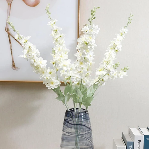 Yapay Çiçek Beyaz Sümbül Tek Dal Tomurcuklu 85*15cm Kumaş Çiçek Uzun Dal - 4