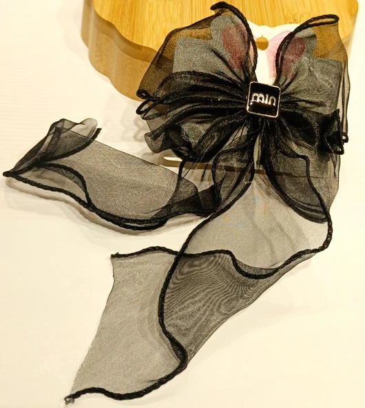 Monalisa Home Lüks Siyah Gösterişli Tül Fiyonk Klips Toka