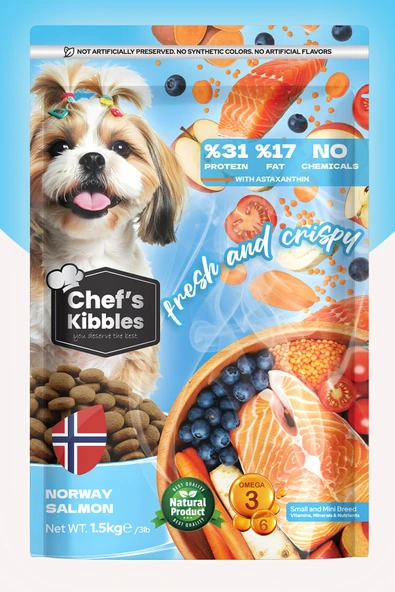 Chefs Kibbles Norveç Somonlu Küçük ve Mini Irk Köpek Maması 15KG