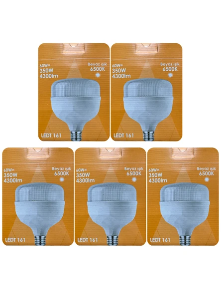 (5 Adet) Osaka 60W (350W) Beyaz Işık E27 Duylu (Kalın Duy) Led Torch Ampul