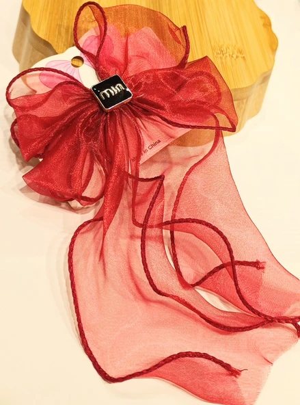 Monalisa Home Lüks Bordo Gösterişli Tül Fiyonk Klips Toka ürün görseli