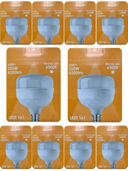 (10 Adet) Osaka 60W (350W) Beyaz Işık E27 Duylu (Kalın Duy) Led Torch Ampul