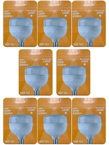 (8 Adet) Osaka 60W (350W) Beyaz Işık E27 Duylu (Kalın Duy) Led Torch Ampul