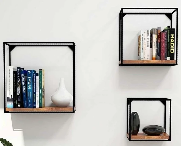 KUZELA  Metal Ahşap 3 Lü Duvar Raf