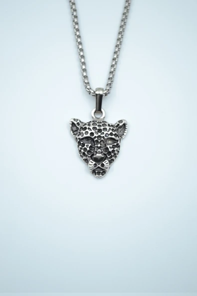 Leopar Gümüş Kaplama Örme Zincir Kolye - Resim 7