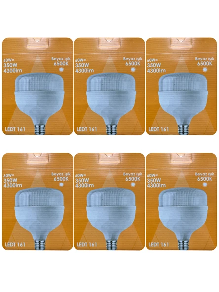 (6 Adet) Osaka 60W (350W) Beyaz Işık E27 Duylu (Kalın Duy) Led Torch Ampul