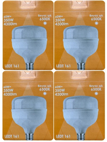(4 Adet) Osaka 60W (350W) Beyaz Işık E27 Duylu (Kalın Duy) Led Torch Ampul