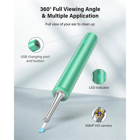 BEBIRD T5 3MP KAMERA 3.5MM LENS ŞARJLI WIFI GÖRÜNTÜLÜ KULAK TEMİZLEYİCİ YEŞİL RENK - 3