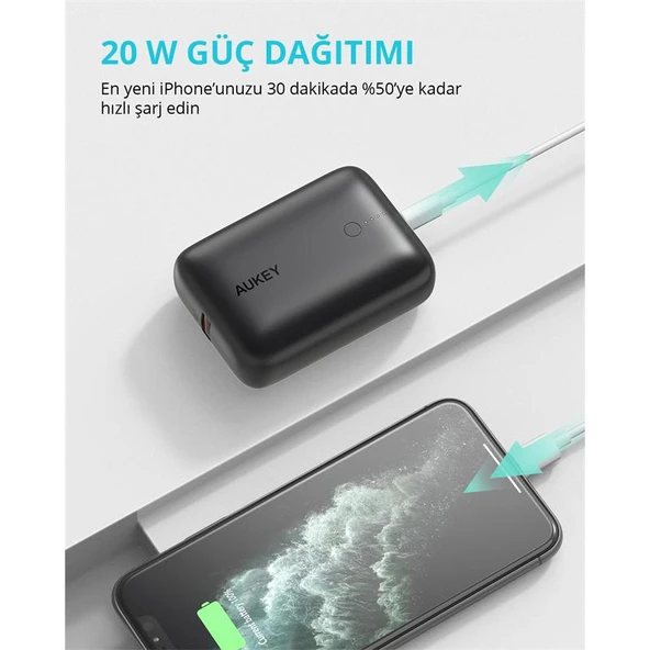 AUKEY PB-N83S-BK 22.5W SCP 18W PD VE QC 3.0 10000 MAH PD MİNİ TYPE-C POWERBANK - 2