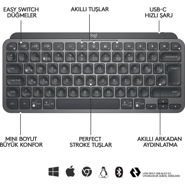LOGITECH MX KEYS MINI Q TR KLAVYE SIYAH 920-010504 - 3