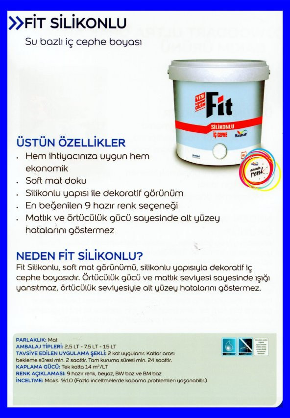 Marshall Fit Silikonlu Duvar Boyası 20KG+Tavan Boyası 10Kg+Panel Kapı Boyası 2,5LT+9 Parça Boya Seti - 3