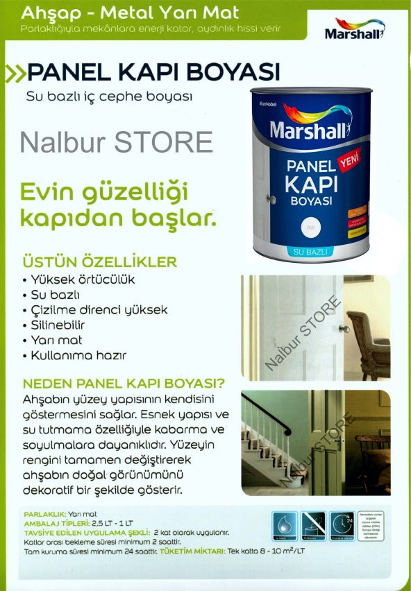 Marshall Fit Silikonlu Duvar Boyası 20KG+Tavan Boyası 10Kg+Panel Kapı Boyası 2,5LT+9 Parça Boya Seti - 6