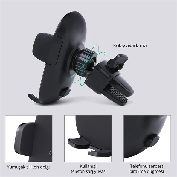 AUKEY HD-C48-BK 360 DERECE TÜM CİHAZLARLA UYUMLU ARAÇ İÇİ TELEFON TUTUCU KOLAY KİLİTLEME/BIRAKMA - 2