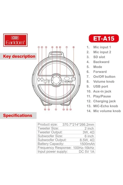 Earldom A15 Radyolu Bluetooth Kablosuz Hoparlör - 6