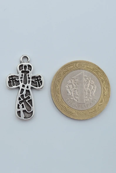 Haç Desenli Haç Gümüş Kaplama Örme Zincir Kolye - Resim 4