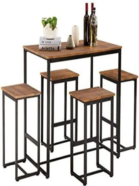 KUZELA Metal Ahşap Yemek Masası ve Taburesi. - 3