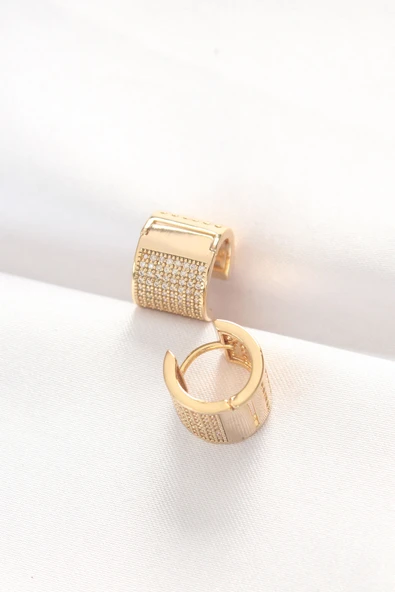 Pirinç Gold Renk Taşlı Minimal Küpe - TJ-BKP8890 - 2