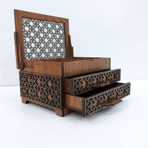 SLY-Ahşap Sandık Takı Mücevher Kutusu 20 Cm X 15 Cm X 12 Cm - 2