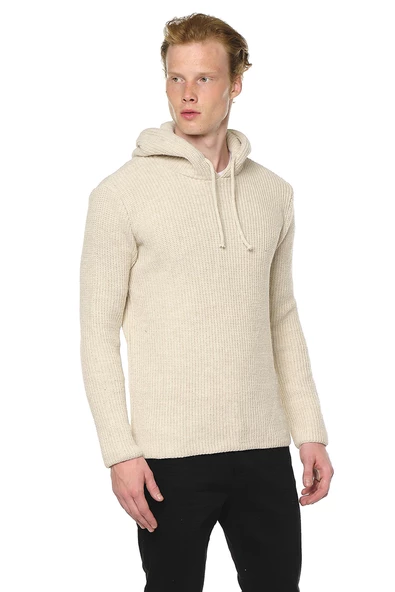 Erkek Kapüşönlü Pamuklu Triko Örgülü Sweatshirt - 12