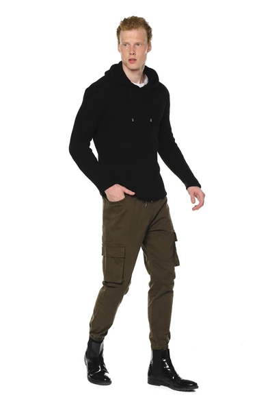 Erkek Kapüşönlü Pamuklu Triko Örgülü Sweatshirt - 5