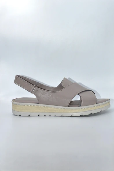 Kadın Kum Hakiki Deri Comfort Cırtlı Sandalet ve Ayakkabı - ( DRN-436 )