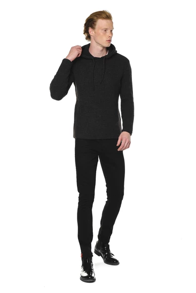 Erkek Kapüşönlü Pamuklu Triko Örgülü Sweatshirt - 10