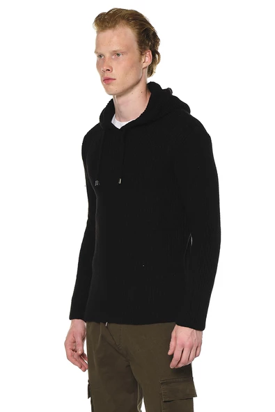 Erkek Kapüşönlü Pamuklu Triko Örgülü Sweatshirt - 3