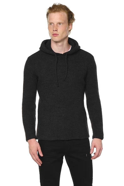 Erkek Kapüşönlü Pamuklu Triko Örgülü Sweatshirt - 7
