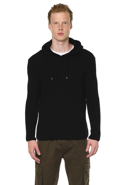 Erkek Kapüşönlü Pamuklu Triko Örgülü Sweatshirt - 2