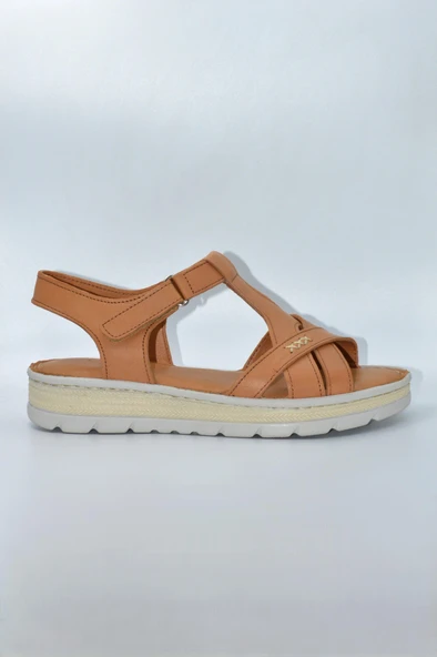 Kadın Taba Bantlı Hakiki Deri Comfort Sandalet ve Ayakkabı - ( DRN-443 )