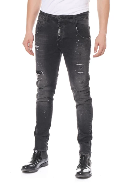 Erkek Skinny Fit Yırtlık Yıkamalı Boya Desenli Jean Kot Pantolon - 2