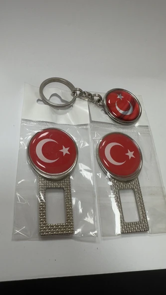 Türk Bayraklı Üniversal Ikaz Ses Metal Toka 2 Adet Çift Yönlüdür Ve Anahtarlık 1 Adet - 4