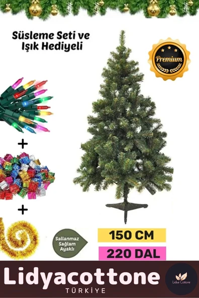Noel Paketi Kutu Süsleme Seti Yılbaşı Çam Ağacı Renkli Işığı YeniYıl Dekorasyon Kutlama 150Cm 220Dal