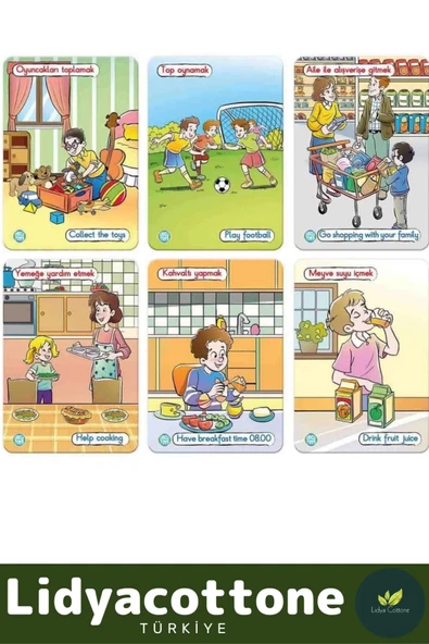 Zeka Geliştirici Dil Eğitici Kişisel Gelişim Çocuk Bir Günüm Eylem Resimli Aktivite Kartları - 2
