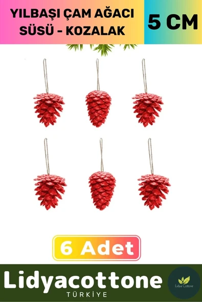 Noel Parti Dekoratif Yeni Yıl Eğlence Parti Kutlama Kış Yılbaşı Çam Ağacı Süsü Kozalak Altın 6'lı