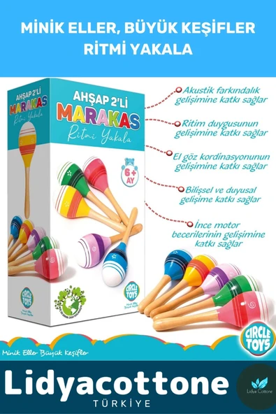 Zeka Geliştirici Eğitici Kişisel Gelişim Ritim Ses Algı Bebek Çocuk Müzik Ahşap Renkli Marakas 2'li - 2