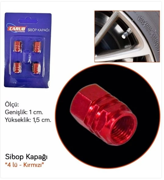 Sibop Kapağı 4 lü  Alüminyum KIRMIZI Renk Araba Motosiklet ürün görseli