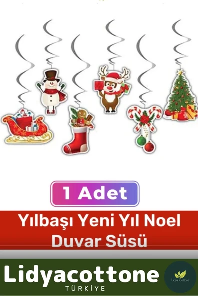 Noel Yeni Yıl Yılbaşı Temalı Çift Taraflı Sarkıt Tavan Süs 6'lı Kağıt Süs Parti Eğlence Kutlama