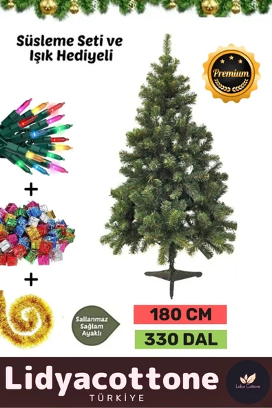 Kutu Süsleme Seti Yılbaşı Çam Ağacı Renkli Işığı Yeni Yıl Süsleri Noel Paketi 180 Cm 330 Dal