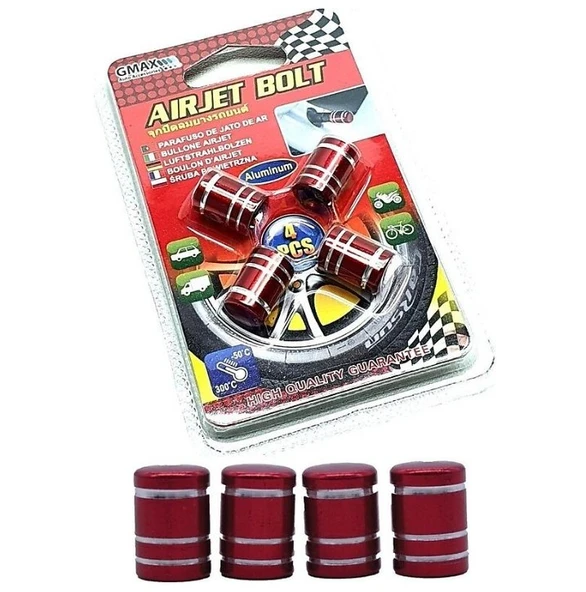 Metal Sibop Kapağı 4 lü Kırmızı Araba Motosiklet Otomobil - Resim 2