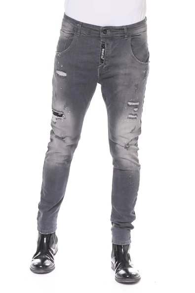 Erkek Skinny Fit Yırtlık Yıkamalı Boya Desenli Jean Kot Pantolon - 8