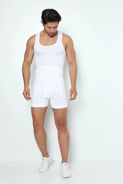 Özel Üretim Şekillendirici Basen Göbek Toparlayıcı Sıkılaştırıcı Bel İnceltici Erkek Beyaz Boxer Korse - Resim 5