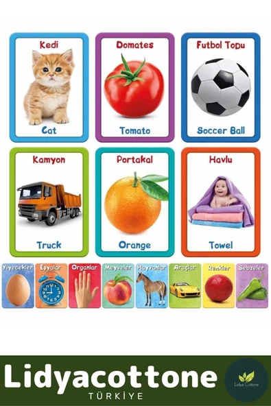 Yabancı Dil Eğitici Zeka Geliştirici Çocuk İlk 100 Sözcük İngilizce Türkçe Kartlar - 2