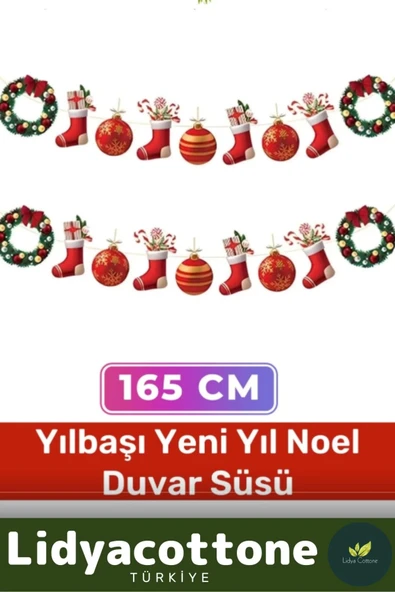 Noel Yılbaşı Tek Taraflı Baskı Yeni Yıl Kutlama Parti Dekoratif Kağıt Banner Çelenk Duvar Süsü 165cm