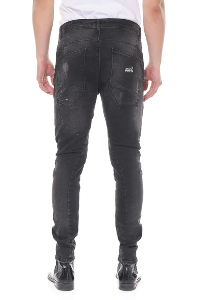 Erkek Skinny Fit Yırtlık Yıkamalı Boya Desenli Jean Kot Pantolon - 3