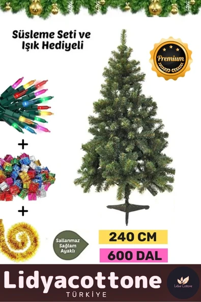 Noel Paketi Süsleme Seti Yılbaşı Çam Ağacı Renkli Işığı Kutlama Parti Yeni Yıl Süsleri 240Cm 600 Dal