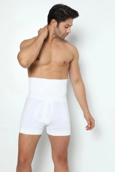 Özel Üretim Şekillendirici Basen Göbek Toparlayıcı Sıkılaştırıcı Bel İnceltici Erkek Beyaz Boxer Korse - Resim 2