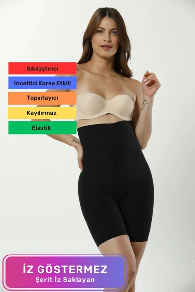 Özel Üretim Kaymaz Kadın Toparlayıcı Şekillendirici İz Yapmaz Lazer Kesim Yüksek Bel Paçalı Korse ürün görseli 1